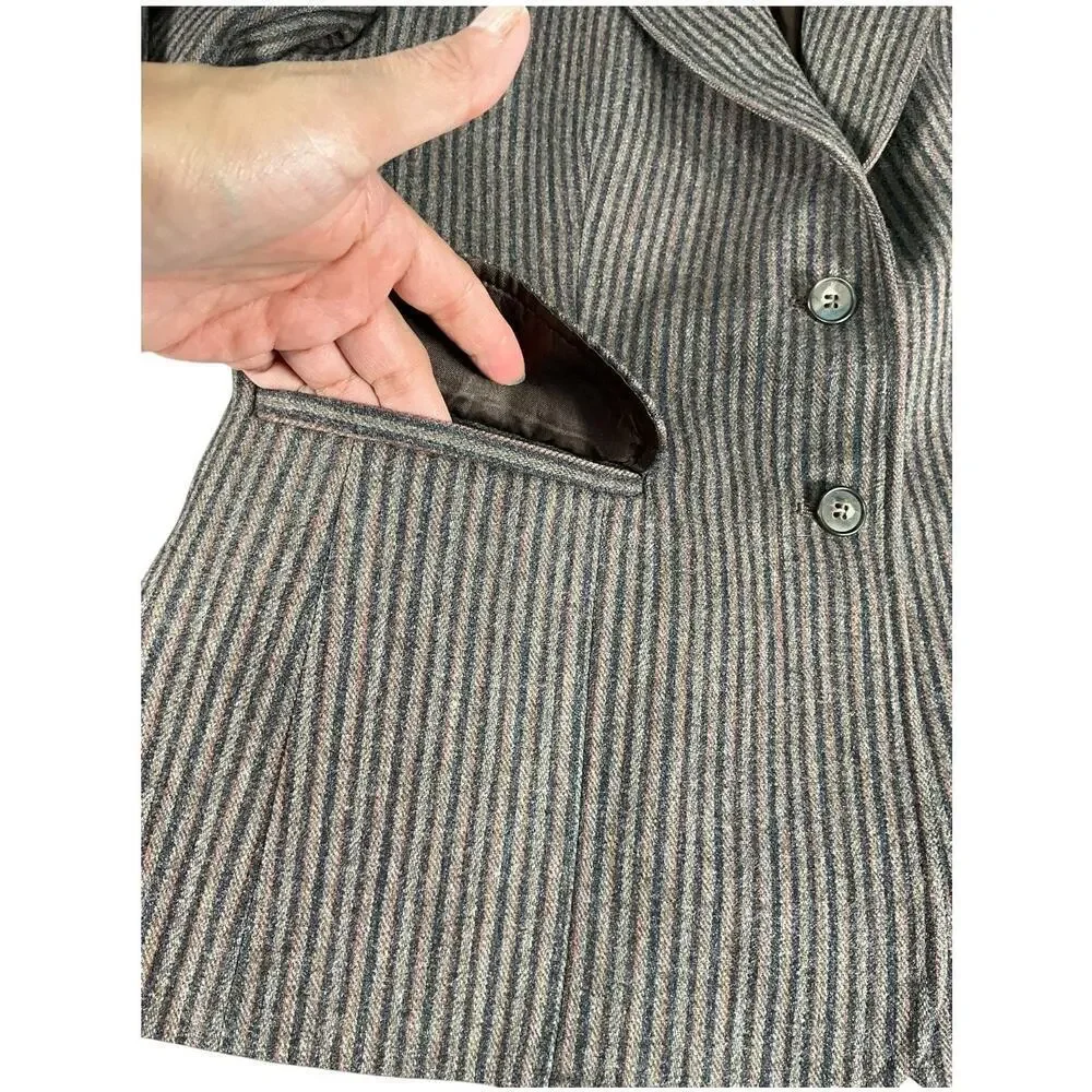 Vintage Evan-Picone Women’s Wool Blazer Brown Stripe Old Money Classic Workwear